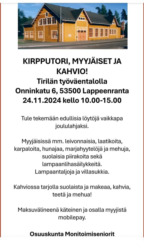 Kirp­pu­to­ri, myy­jäi­set ja kahvio